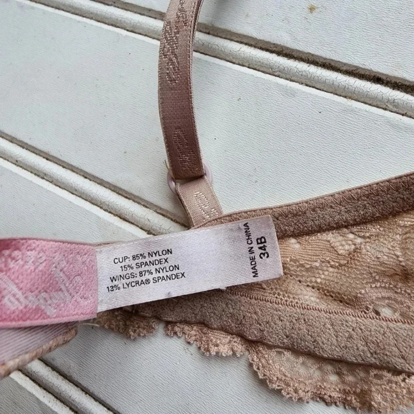 VICTORIA'S SECRET ANGELS Nude Beige BRA WOMENS SIZE 34B Lace Lightly Padded - Picture 7 of 12